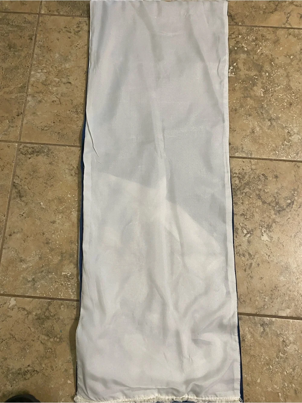 Pier 1 Royal Blue  White Floral Embroidered Fringe Elegant 72”Table Runner